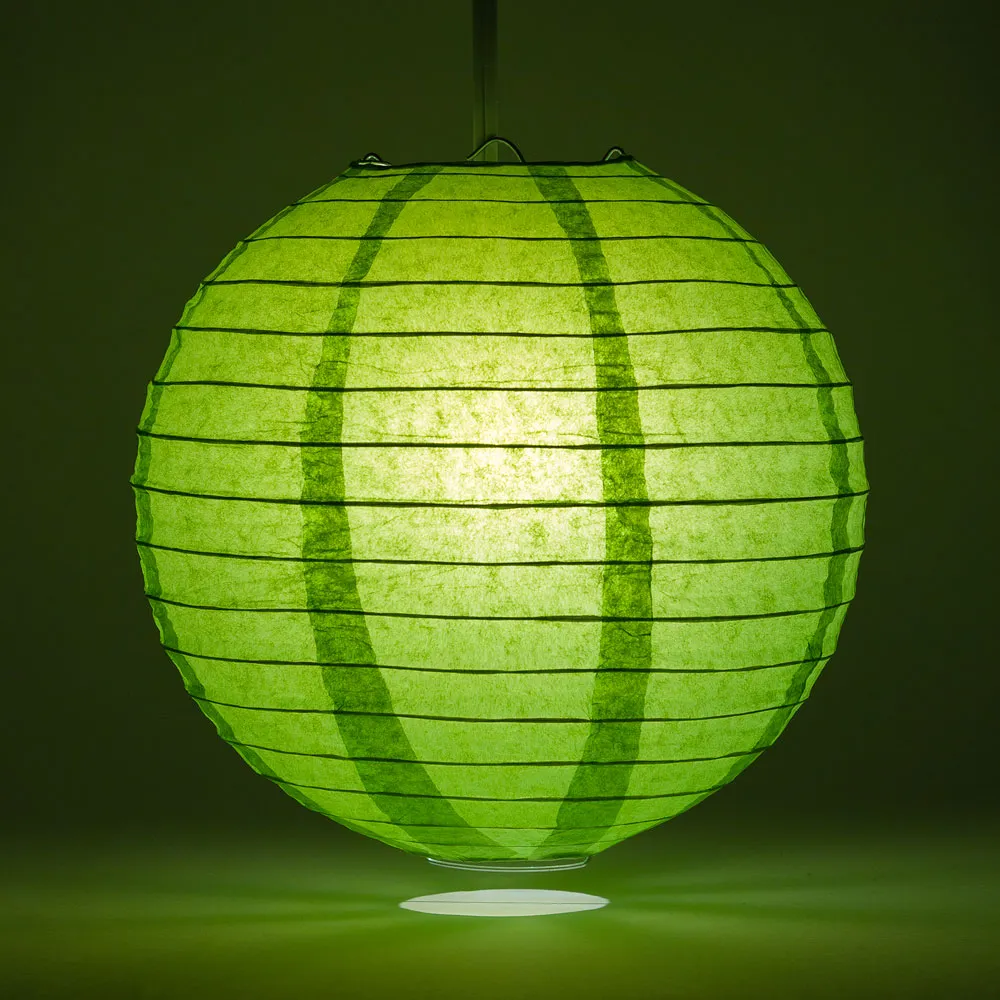 10" Grass Greenery Round Paper Lantern, Even Ribbing, Chinese Hanging Wedding & Party Decoration