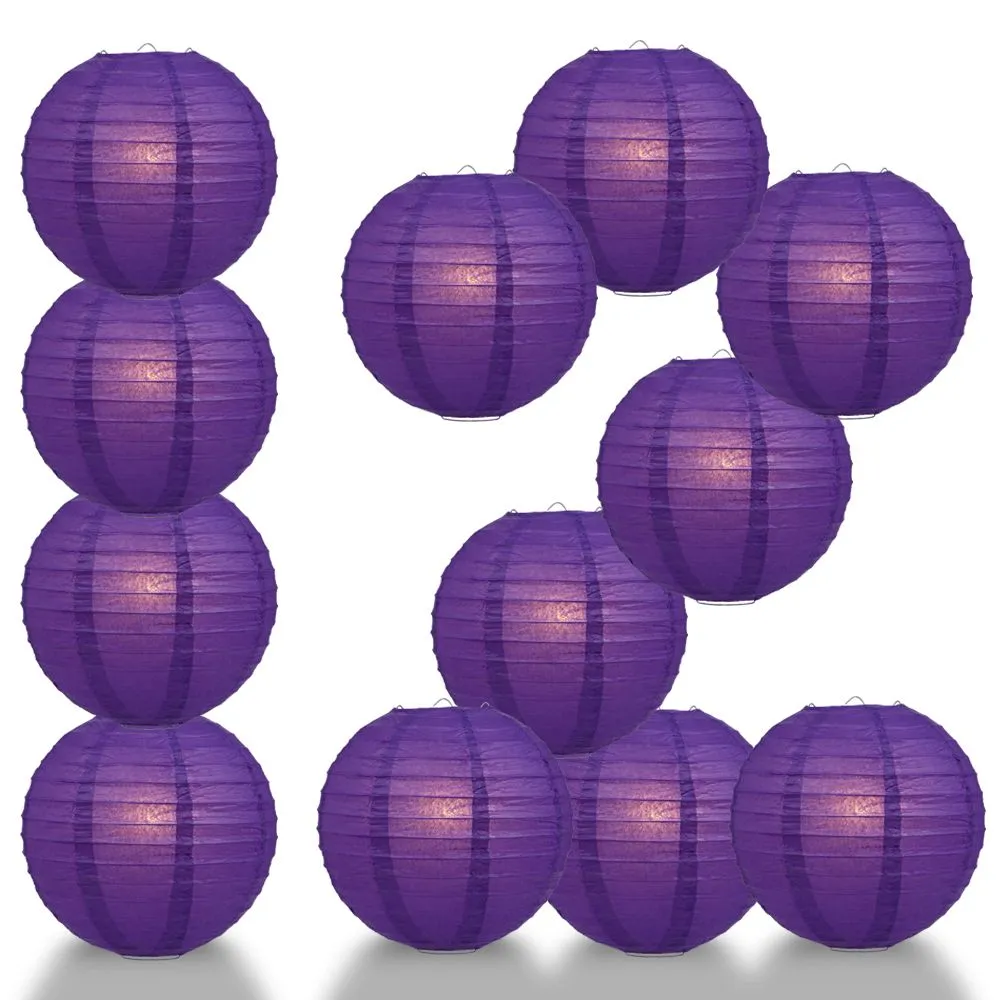 12 PACK | Dark Purple Even Ribbing Round Paper Lantern, Hanging Combo Set