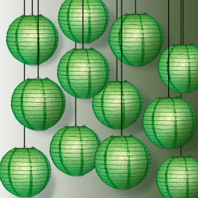 12 PACK | Emerald Green Even Ribbing Round Paper Lantern, Hanging Combo Set