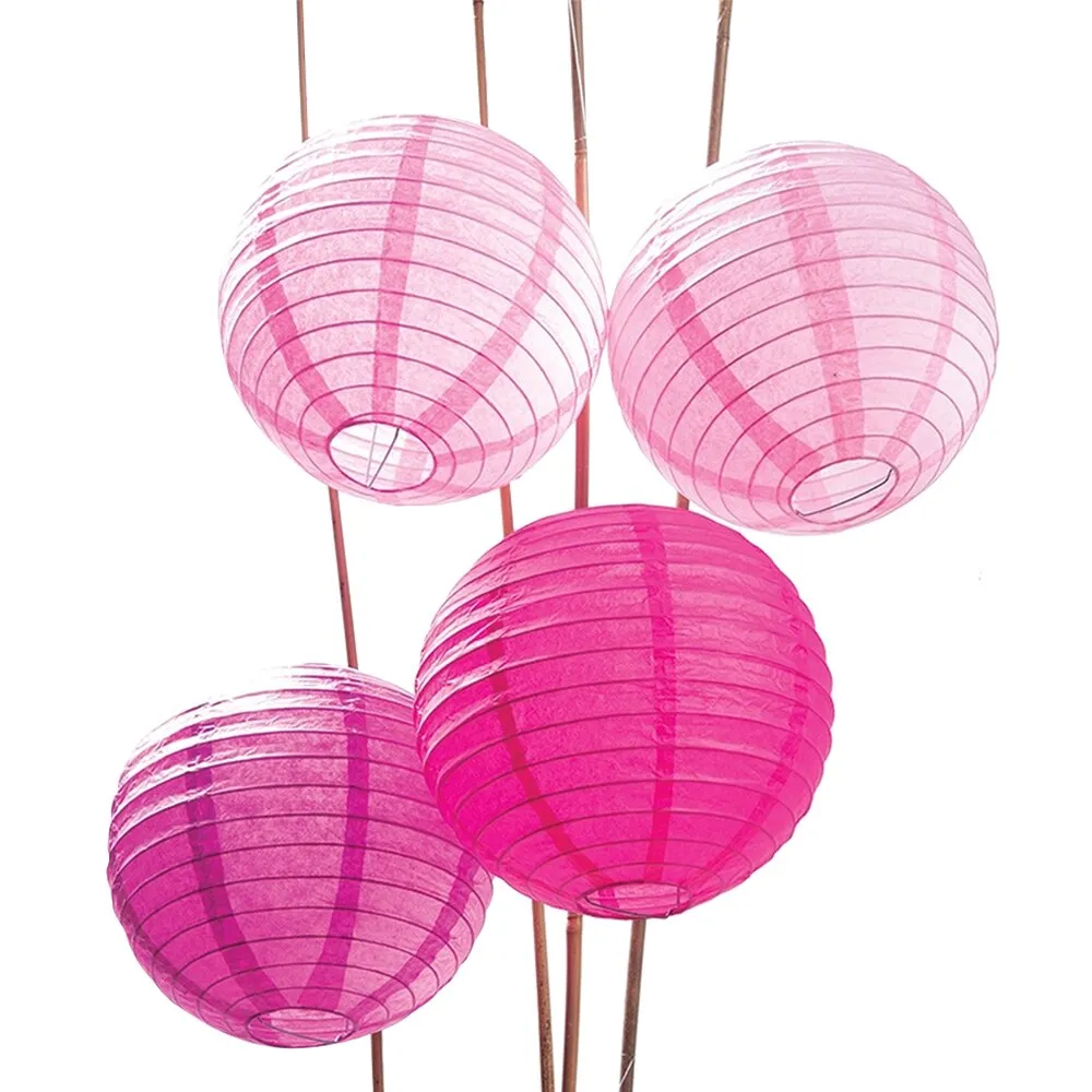 12-Pack of 8 Inch Multicolor Pink Even Ribbing Paper Lanterns Party Pack