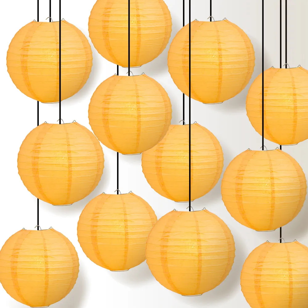 12 PACK | Papaya Even Ribbing Round Paper Lantern, Hanging Combo Set