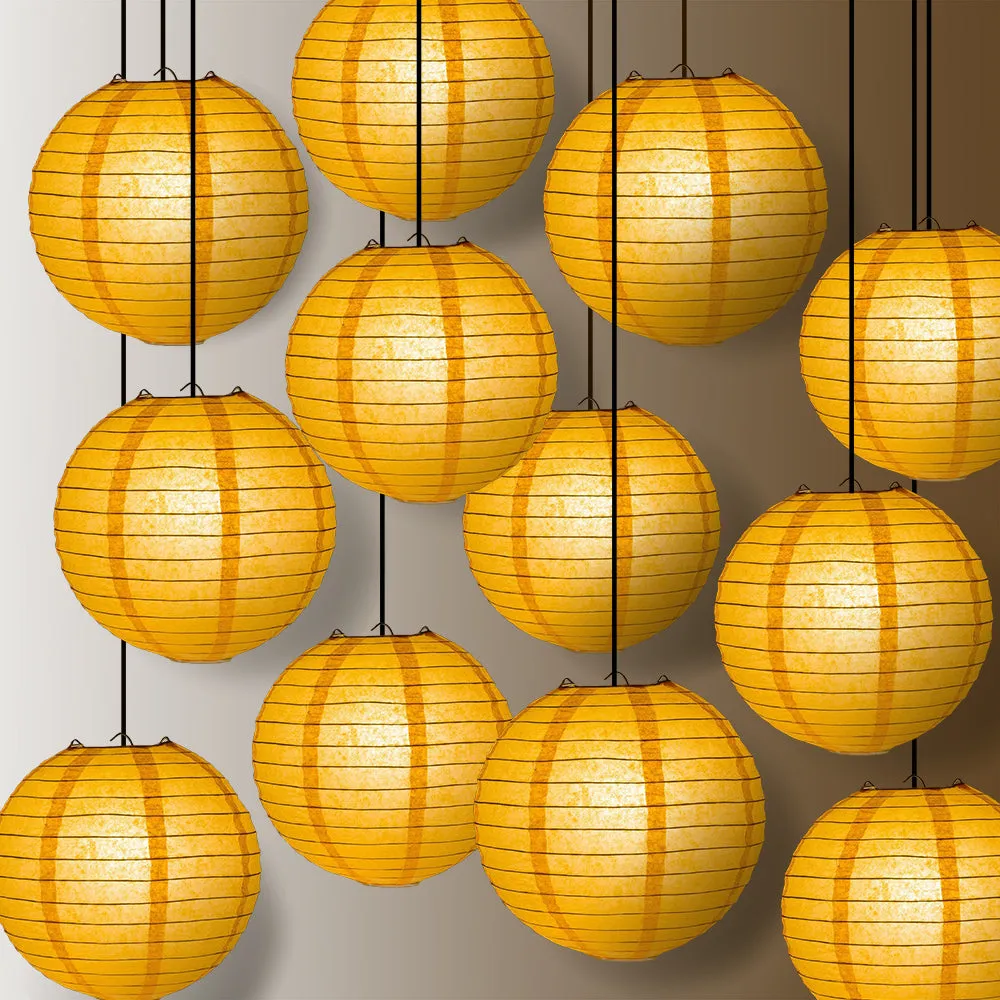 12 PACK | Papaya Even Ribbing Round Paper Lantern, Hanging Combo Set