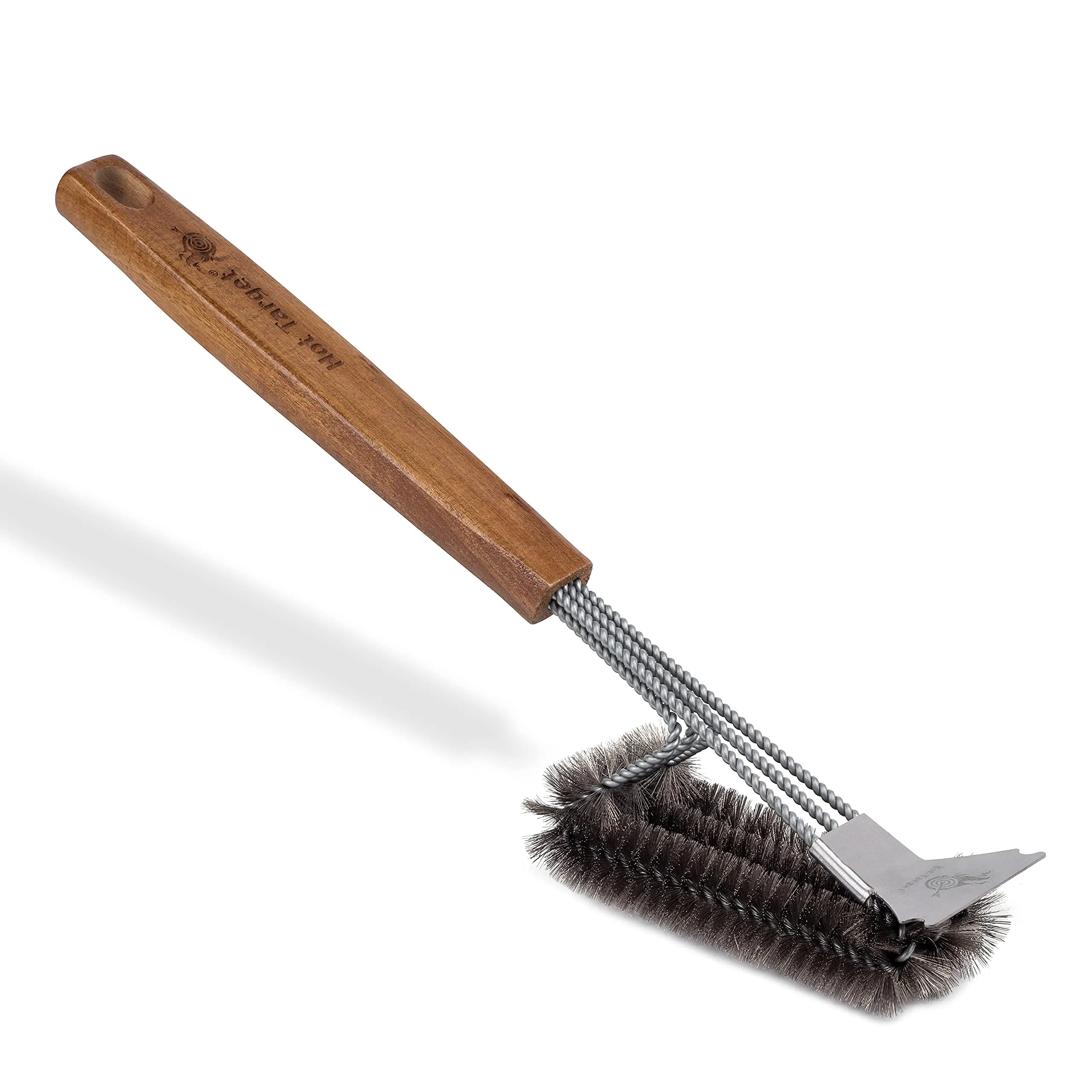 18"Sturdy Grill Brush And Scraper With Safe Extended Acacia Wooden