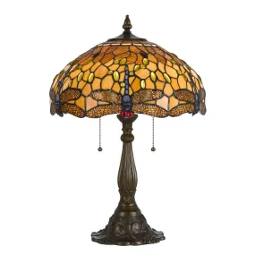 2 Bulb Tiffany Table Lamp With Dragonfly Design Shade, Multicolor By Benzara