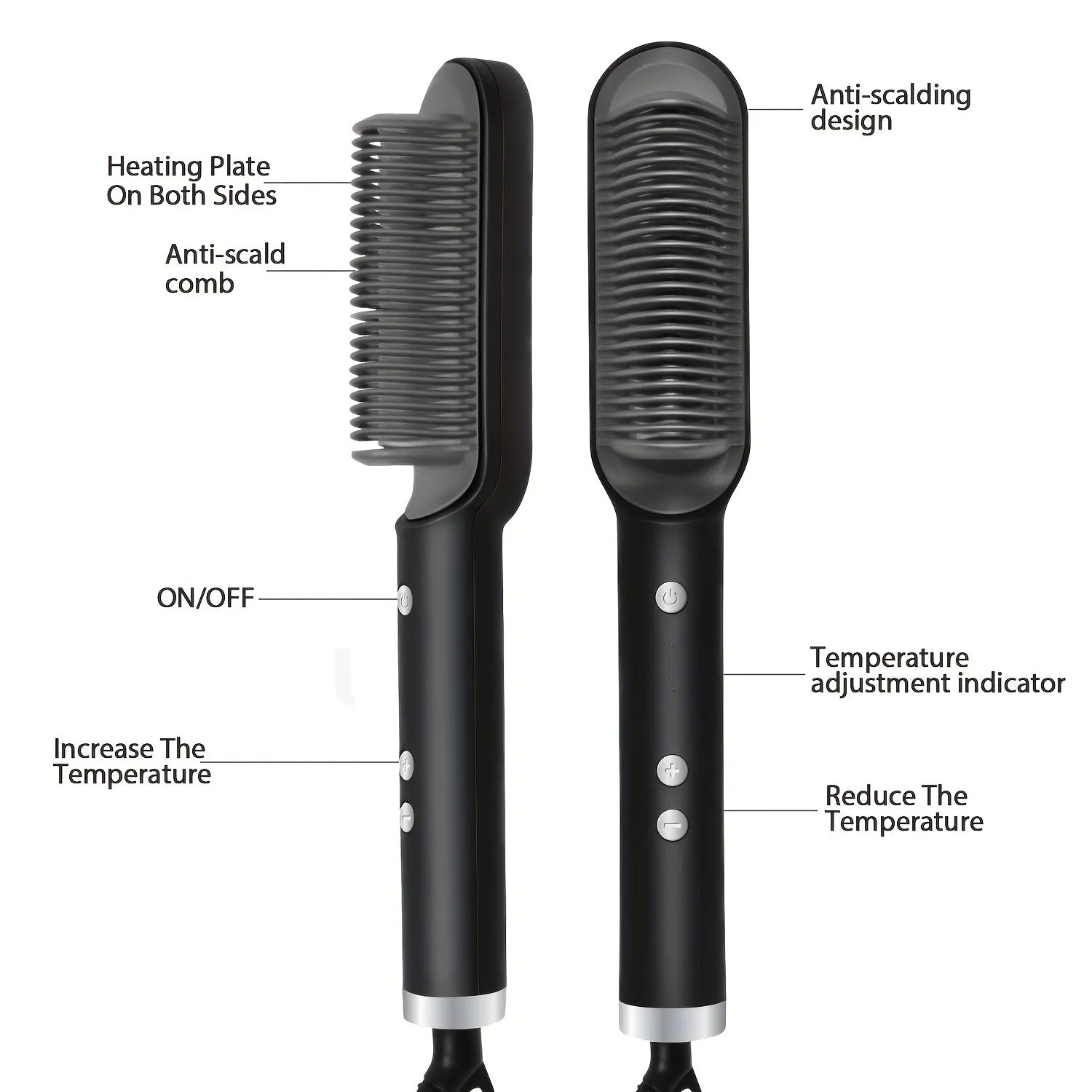 2-in-1 Electric Hair Straightener Brush Hot Comb Adjustment Heat Styling Curler Anti-Scald Comb, 2-in-1 Styling Tool For Long-Lasting Curls And Straight Hair