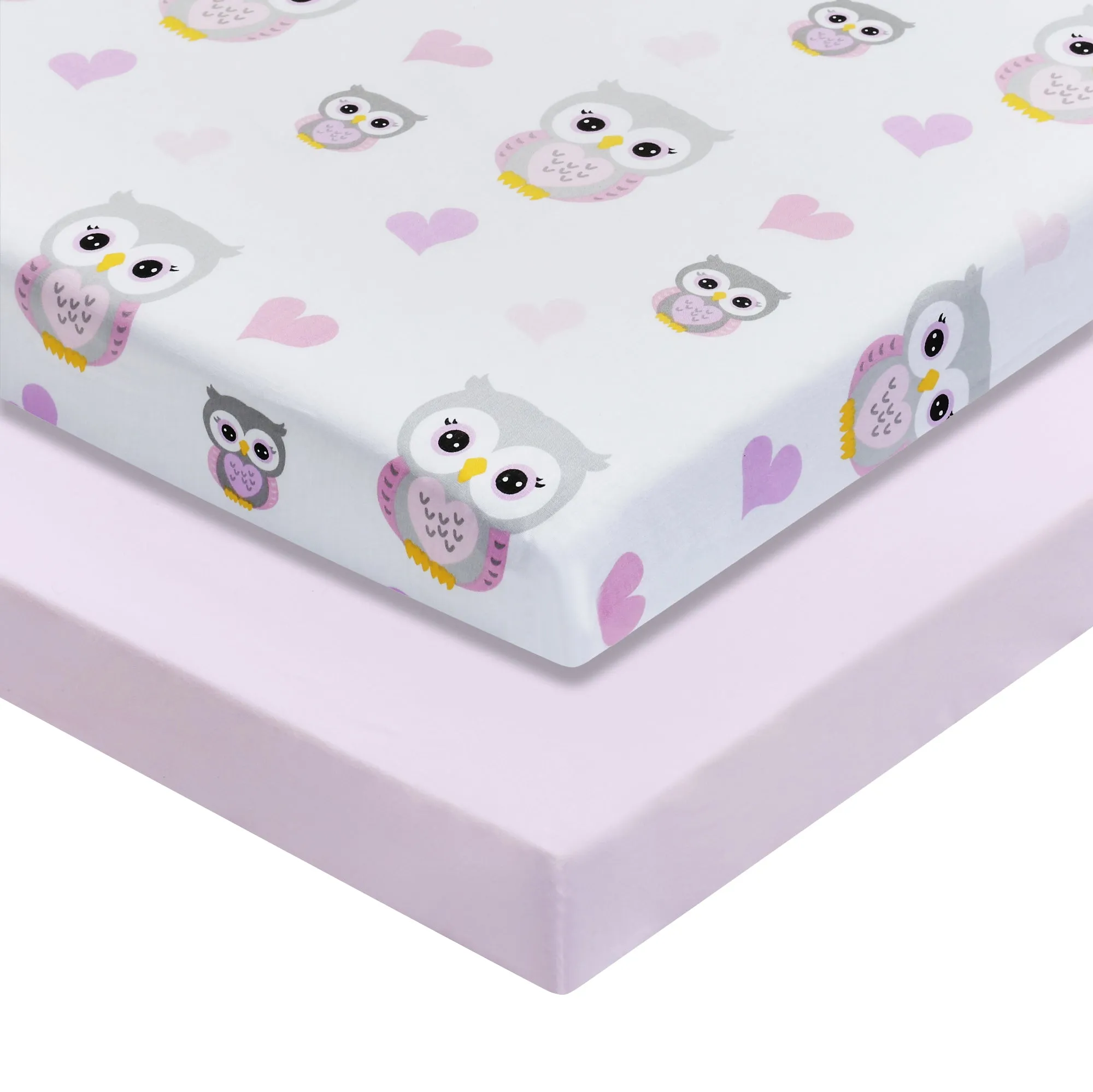 2 Pack Baby Cradle Sheets - Owls/Pink