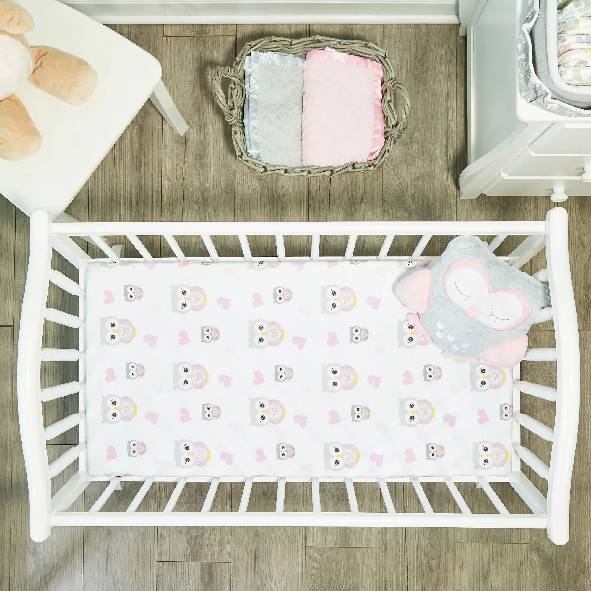 2 Pack Baby Cradle Sheets - Owls/Pink