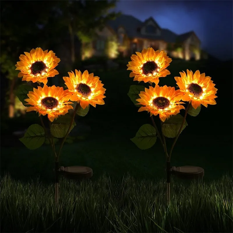 2 Packs LED Solar Sunflower Plug Lamps with 3 Sunflowers