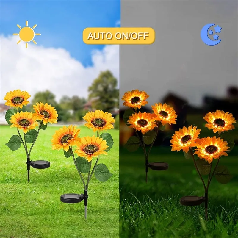 2 Packs LED Solar Sunflower Plug Lamps with 3 Sunflowers