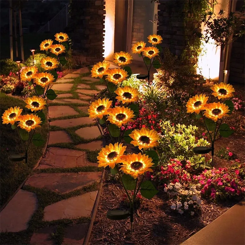 2 Packs LED Solar Sunflower Plug Lamps with 3 Sunflowers