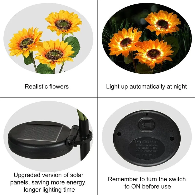 2 Packs LED Solar Sunflower Plug Lamps with 3 Sunflowers