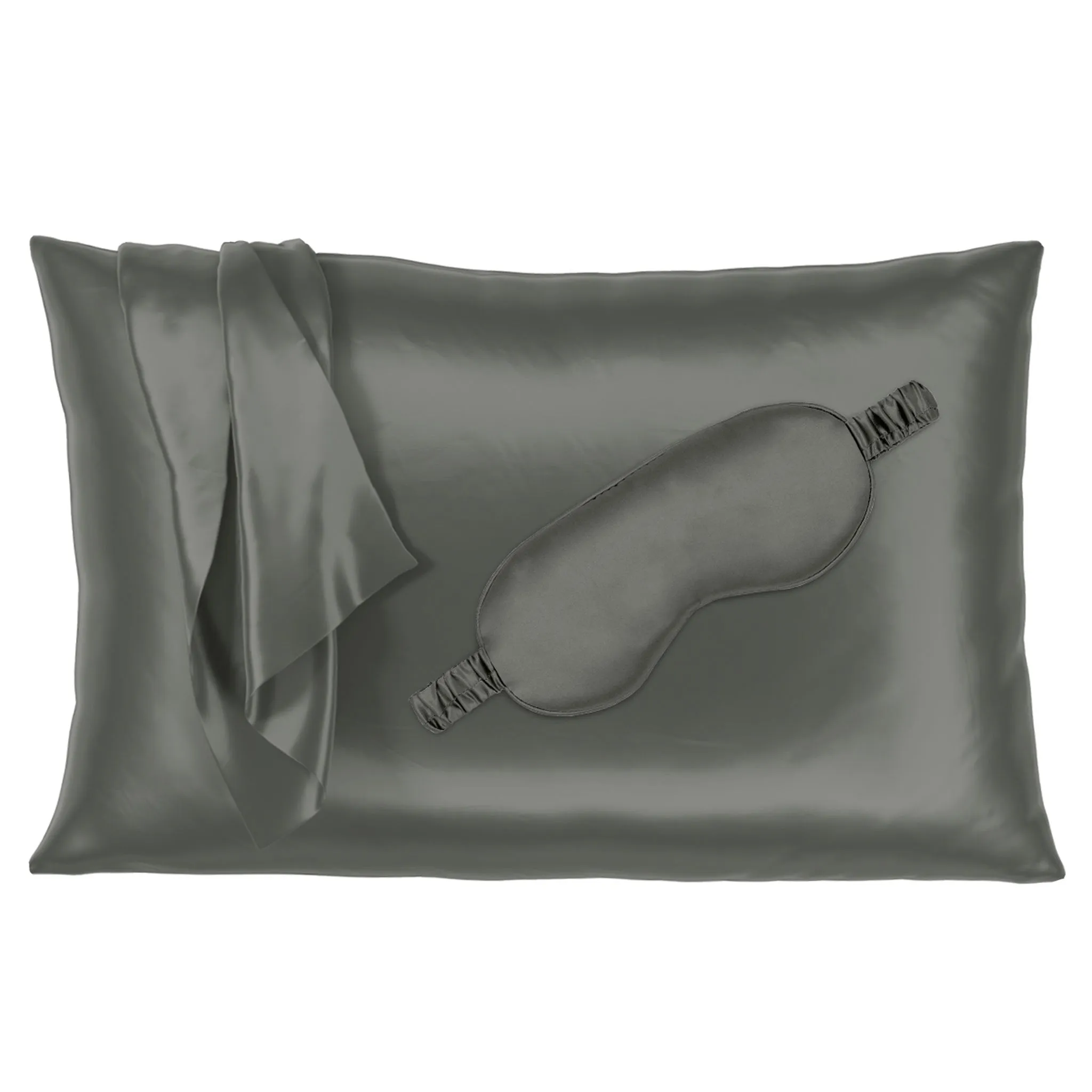 22 Momme Silk Pillowcase & Sleep Mask Gift Set - Gunmetal