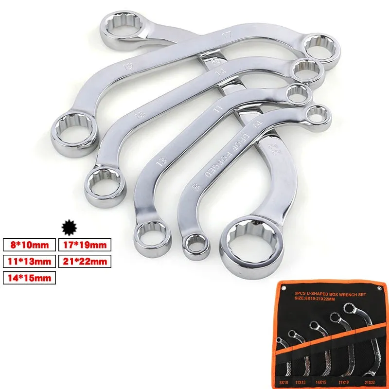 5Pcs U-Shape Box End Wrench,Combination Auto Tool Repair Set