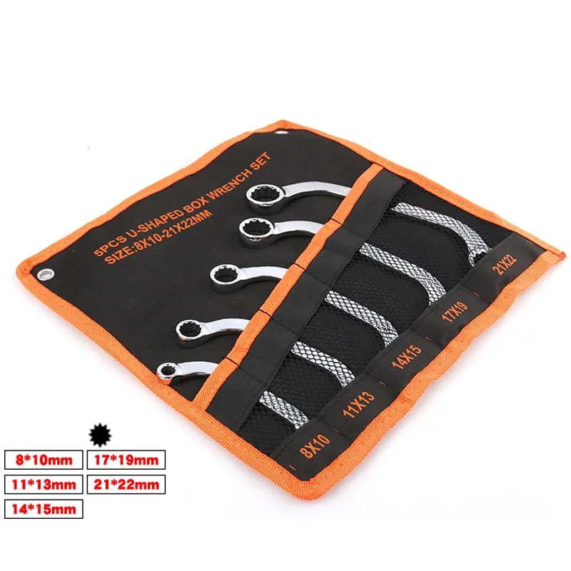 5Pcs U-Shape Box End Wrench,Combination Auto Tool Repair Set