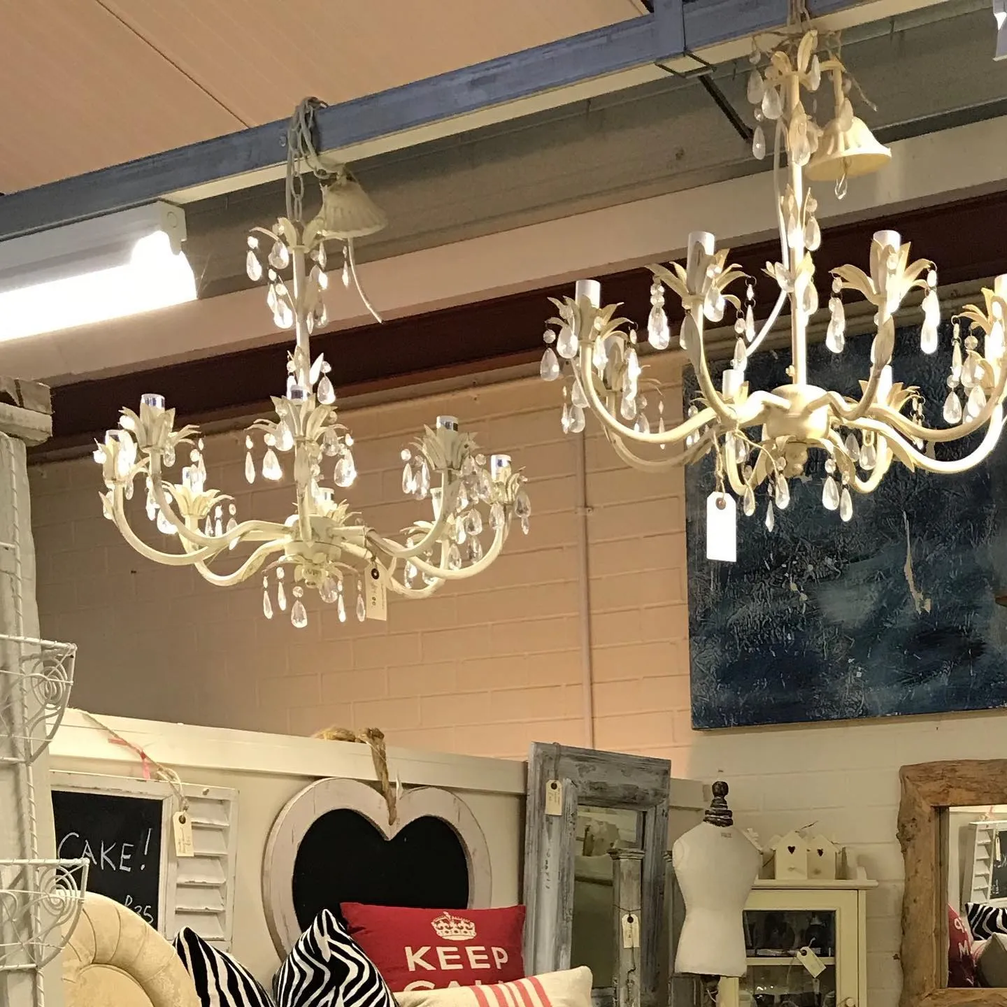 8 Arm Cream Drop Chandelier - Used