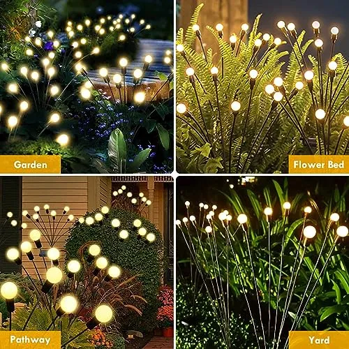 8-Pack Christmas Garden Solar Lights for Outside (Upgraded Long Lasting), 64 LED Firefly Solar Christmas Lights, Sway by Wind, Waterproof Outdoor Christmas Decorations Yard Pathway Party (Warm White)