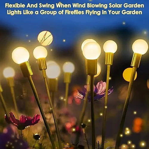 8-Pack Christmas Garden Solar Lights for Outside (Upgraded Long Lasting), 64 LED Firefly Solar Christmas Lights, Sway by Wind, Waterproof Outdoor Christmas Decorations Yard Pathway Party (Warm White)