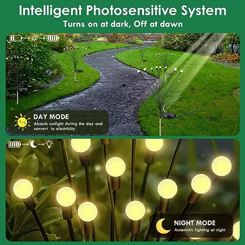 8-Pack Christmas Garden Solar Lights for Outside (Upgraded Long Lasting), 64 LED Firefly Solar Christmas Lights, Sway by Wind, Waterproof Outdoor Christmas Decorations Yard Pathway Party (Warm White)