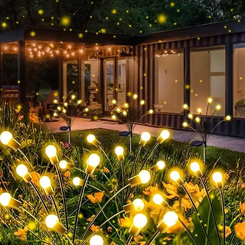 8-Pack Christmas Garden Solar Lights for Outside (Upgraded Long Lasting), 64 LED Firefly Solar Christmas Lights, Sway by Wind, Waterproof Outdoor Christmas Decorations Yard Pathway Party (Warm White)