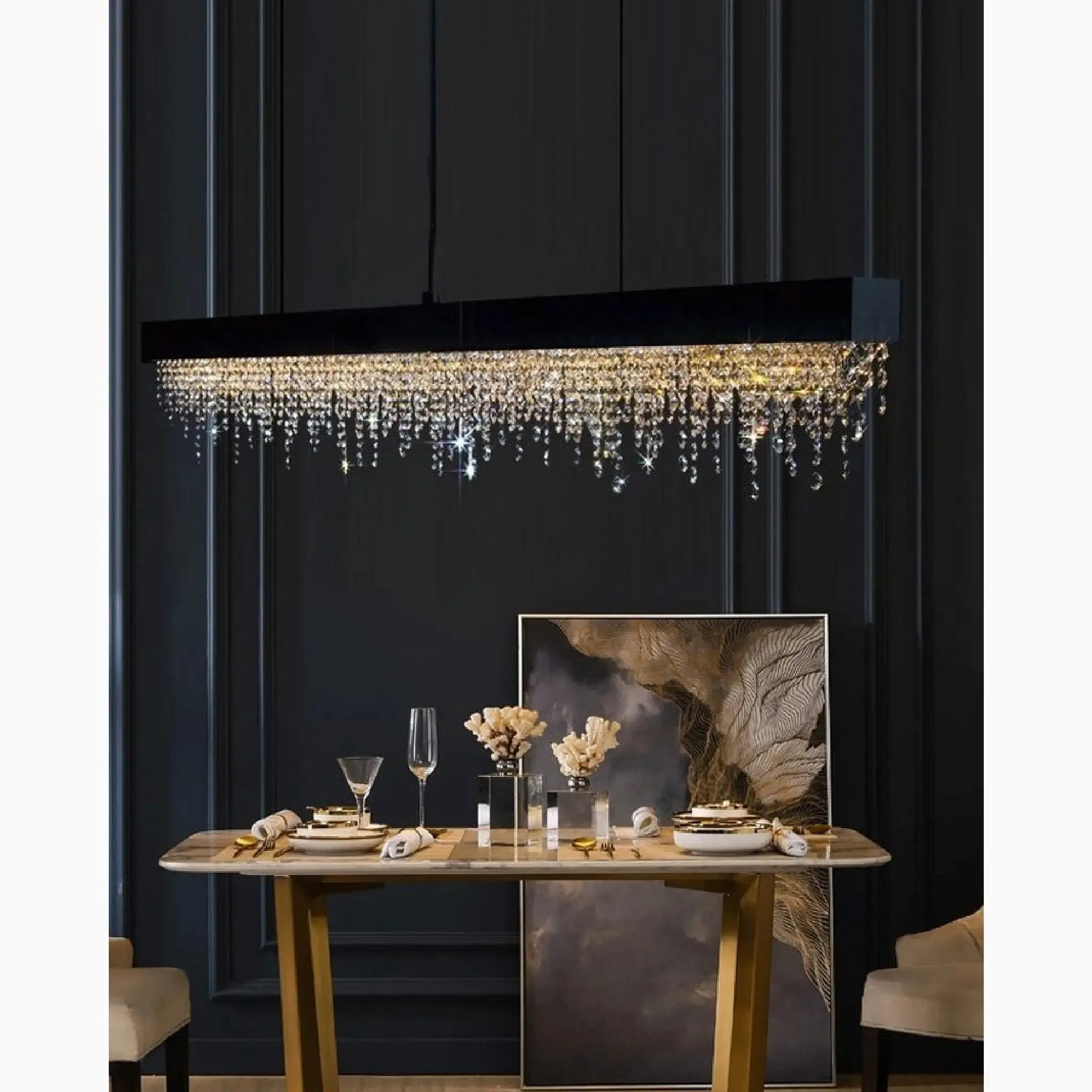 Acquapendente | Gold/Chrome/Black Modern Rectangle Chandelier for Dining Room