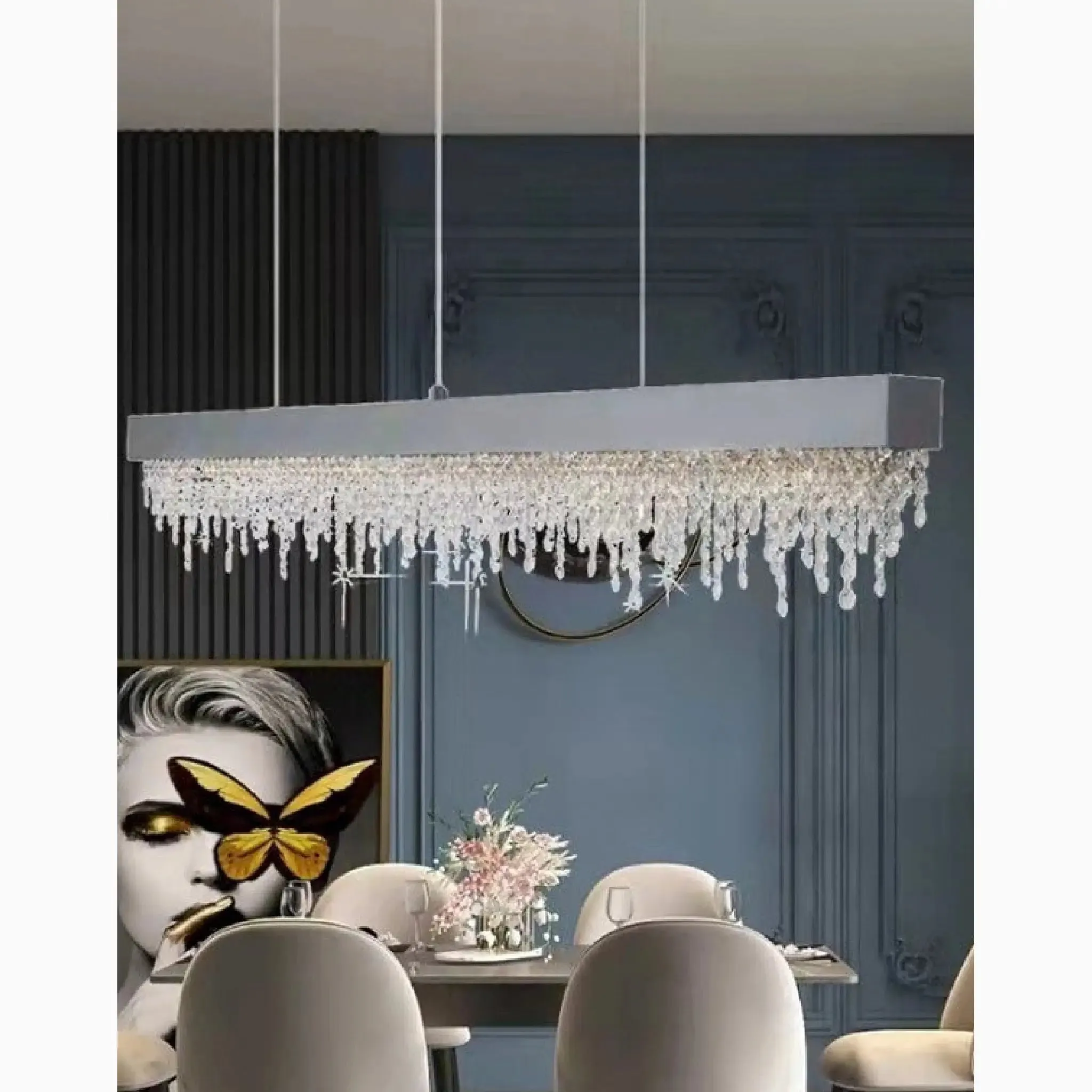 Acquapendente | Gold/Chrome/Black Modern Rectangle Chandelier for Dining Room