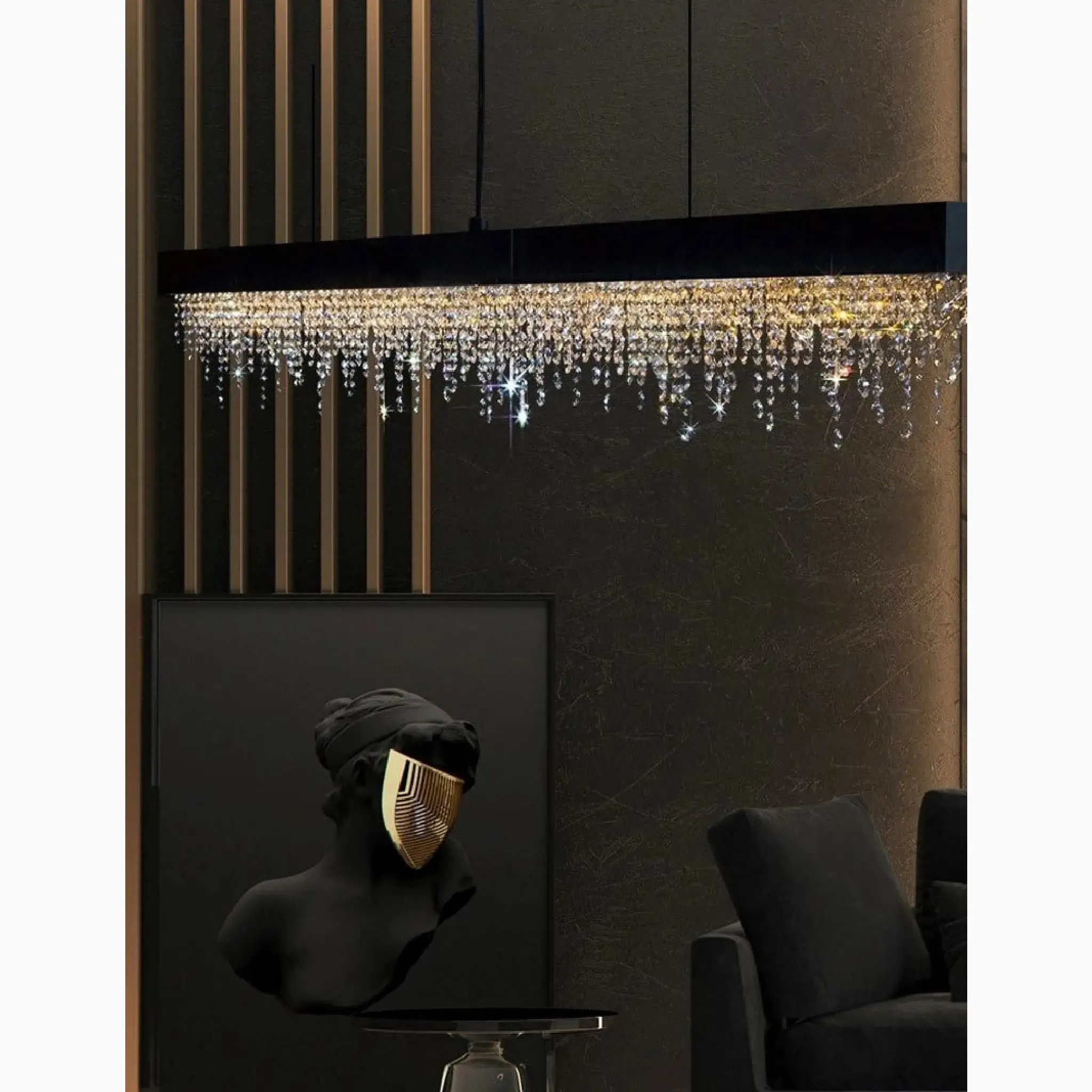 Acquapendente | Gold/Chrome/Black Modern Rectangle Chandelier for Dining Room