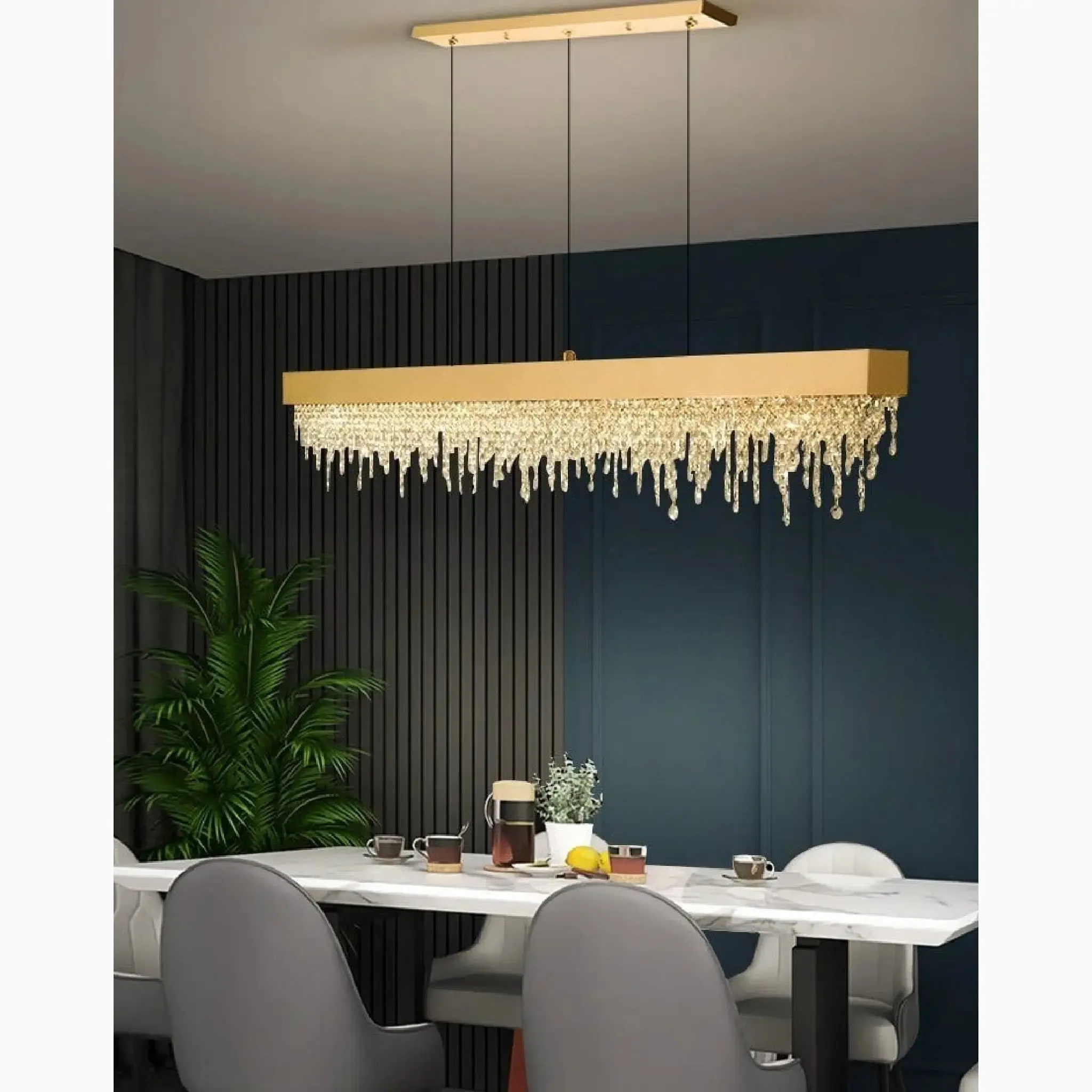 Acquapendente | Gold/Chrome/Black Modern Rectangle Chandelier for Dining Room