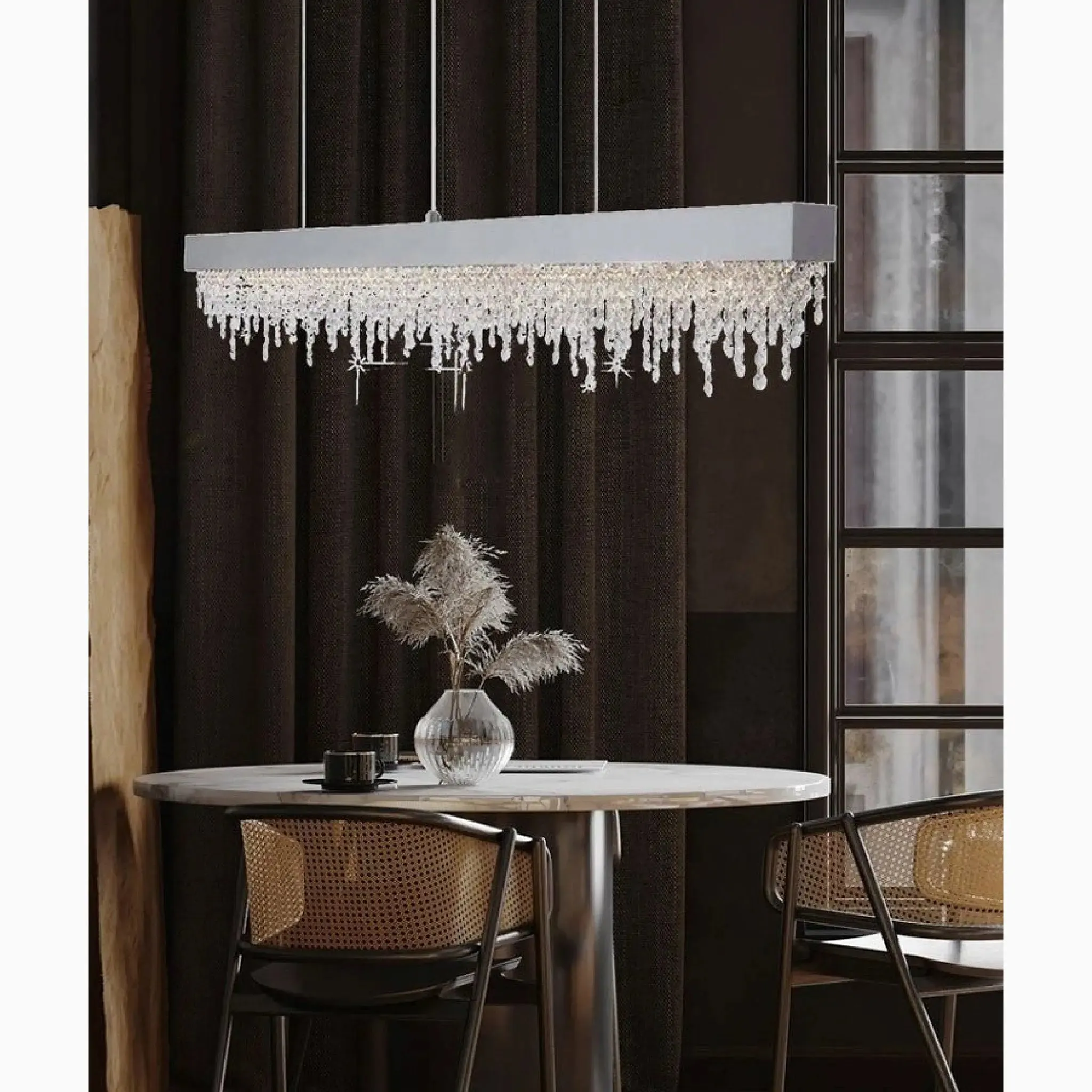 Acquapendente | Gold/Chrome/Black Modern Rectangle Chandelier for Dining Room