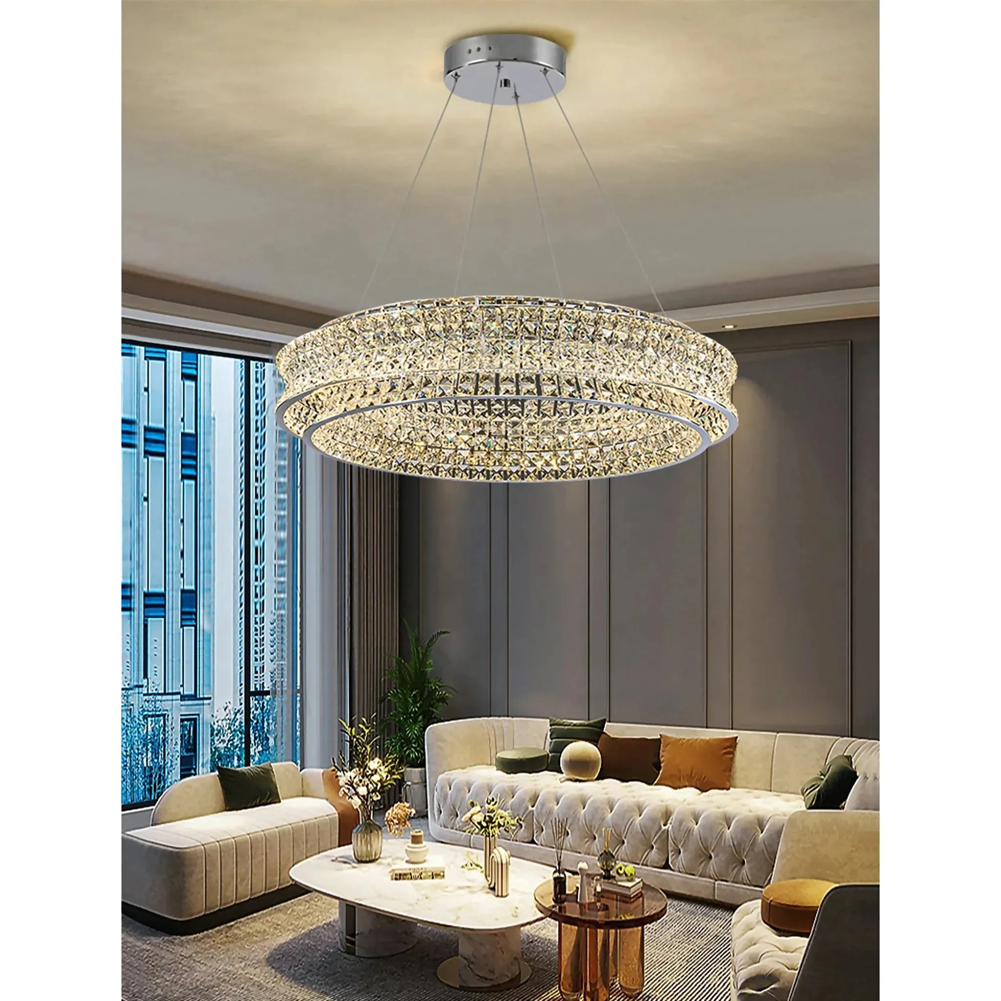 Albano Vercellese | Chic Chrome/Gold Creative Round Crystal Chandelier