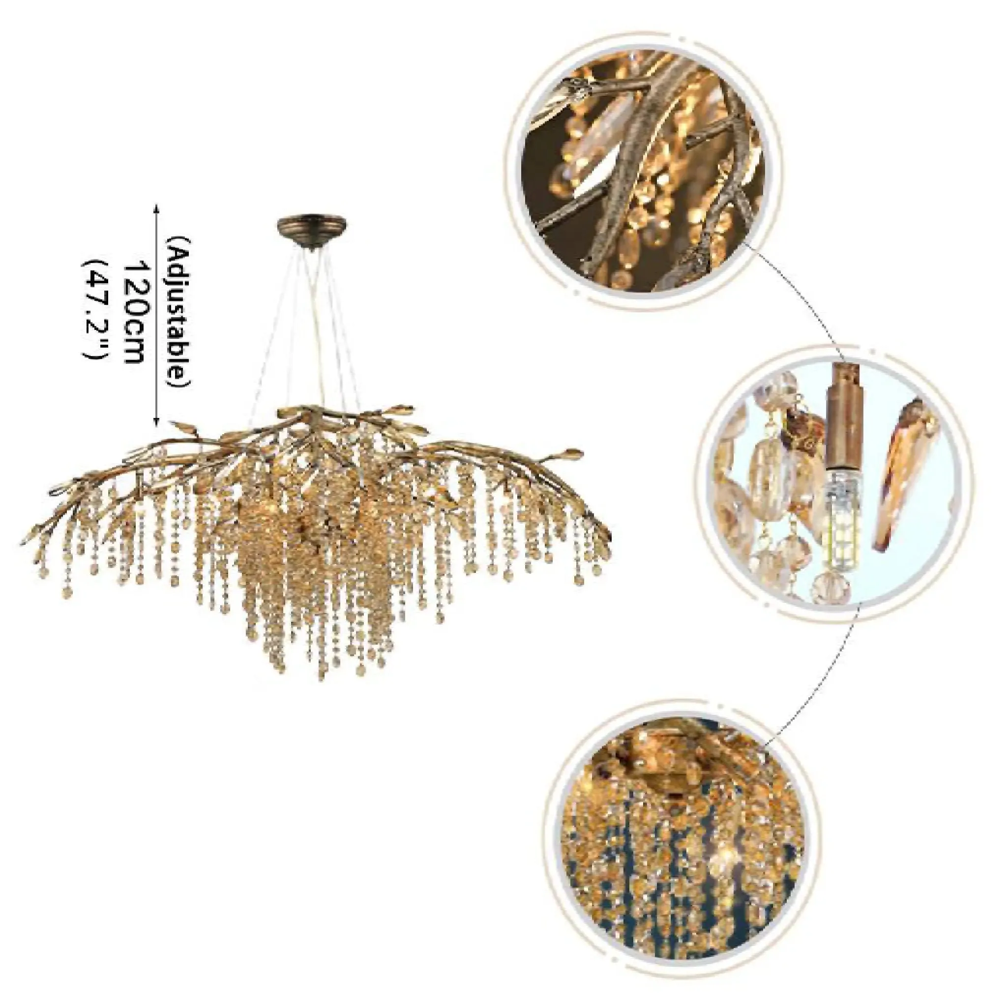 Alfiano Natta | Luxury Gold/Chrome Vintage Crystal Hanging Lamp For Living Room