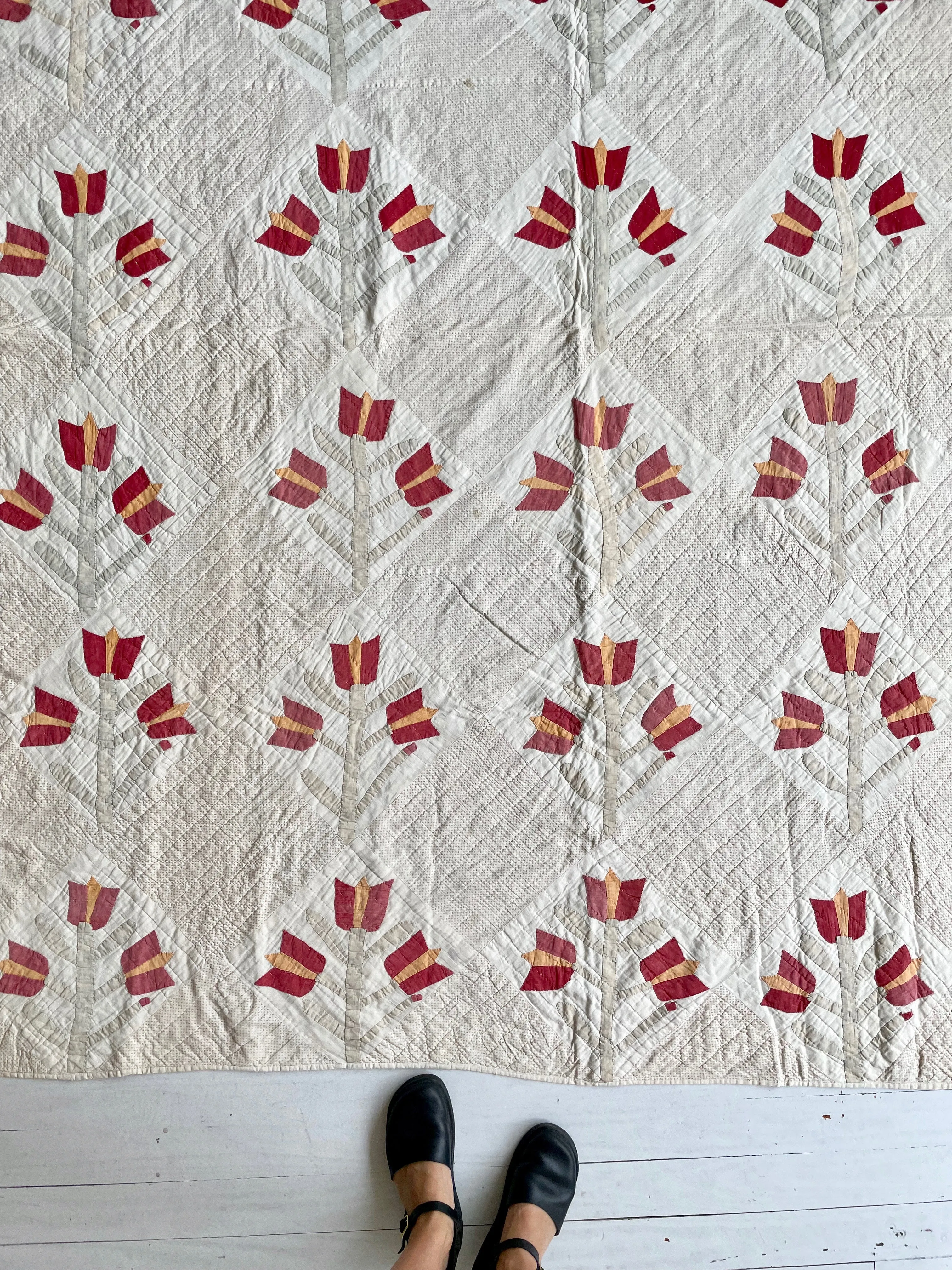 Antique Primitive Tulip Applique Quilt