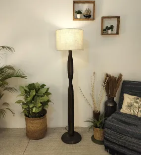 Aristro Wooden Floor Lamp with Brown Base and Jute Fabric Lampshade