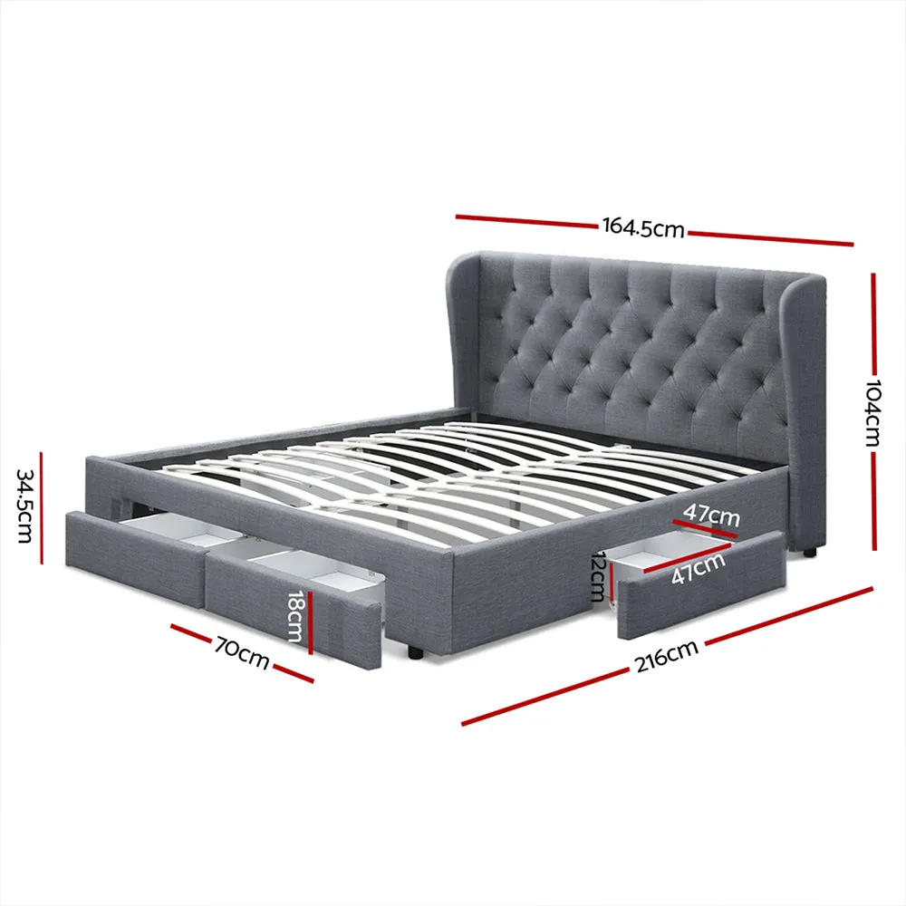 Artiss Bed Frame Queen Size Base With Storage Drawers Charcoal Fabric Mila Collection