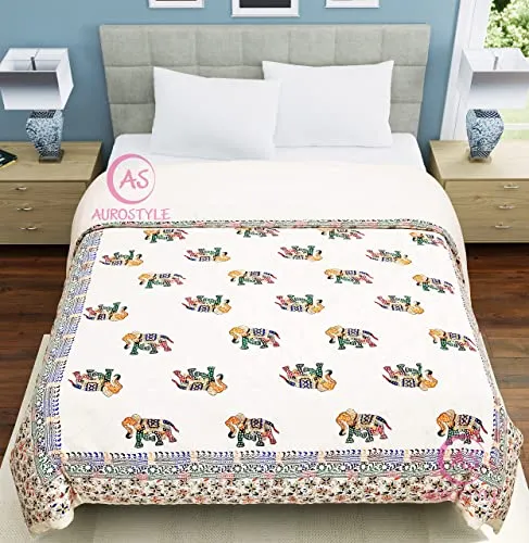 AUROSTYLE 400 TC Pure Cotton Double Bed Soft Jaipuri AC Quilt/Razai/Rajai Floral Print,Jaipuri razai Double Bed for Winter Printed (Multicolor, Double Bed, 85 x 100 inch, Breathable)