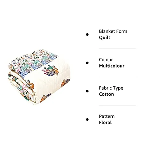 AUROSTYLE 400 TC Pure Cotton Double Bed Soft Jaipuri AC Quilt/Razai/Rajai Floral Print,Jaipuri razai Double Bed for Winter Printed (Multicolor, Double Bed, 85 x 100 inch, Breathable)