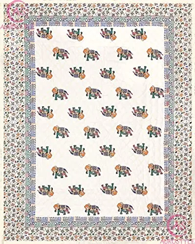 AUROSTYLE 400 TC Pure Cotton Double Bed Soft Jaipuri AC Quilt/Razai/Rajai Floral Print,Jaipuri razai Double Bed for Winter Printed (Multicolor, Double Bed, 85 x 100 inch, Breathable)