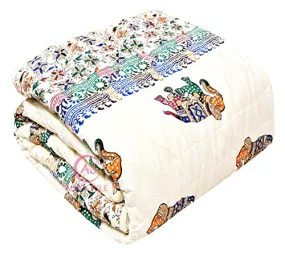 AUROSTYLE 400 TC Pure Cotton Double Bed Soft Jaipuri AC Quilt/Razai/Rajai Floral Print,Jaipuri razai Double Bed for Winter Printed (Multicolor, Double Bed, 85 x 100 inch, Breathable)