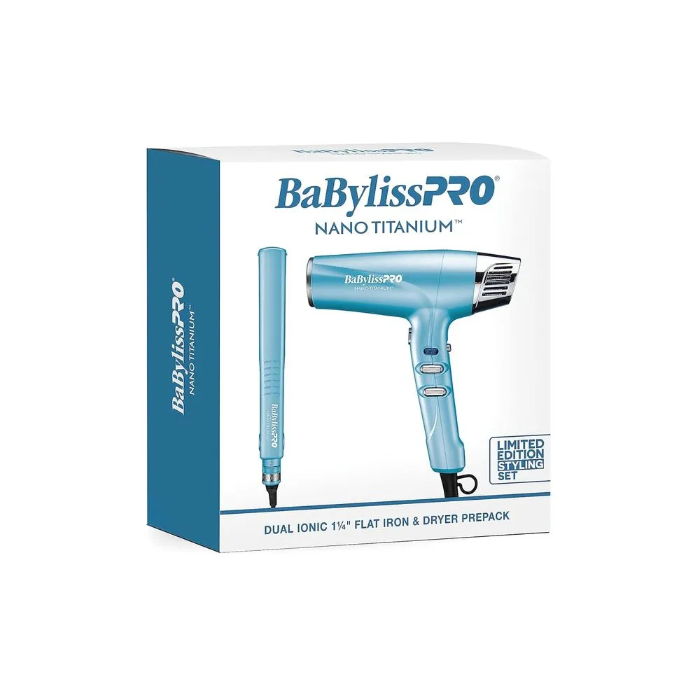 BabylissPRO Nano Titanium Dual Iconic 1 1/4" Flat Iron & Dryer Gift Set