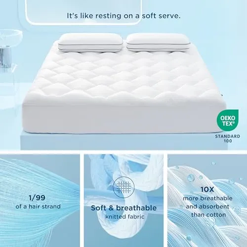 Bedsure Breescape Mattress Topper Twin Size, Cooling Pillow Top Twin Mattress Pad, Extra Thick Soft Quilted Mattress Cover, with a Deep Pocket Fitted to 8"-21" Mattresses