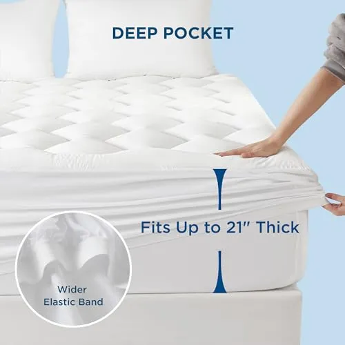 Bedsure Breescape Mattress Topper Twin Size, Cooling Pillow Top Twin Mattress Pad, Extra Thick Soft Quilted Mattress Cover, with a Deep Pocket Fitted to 8"-21" Mattresses