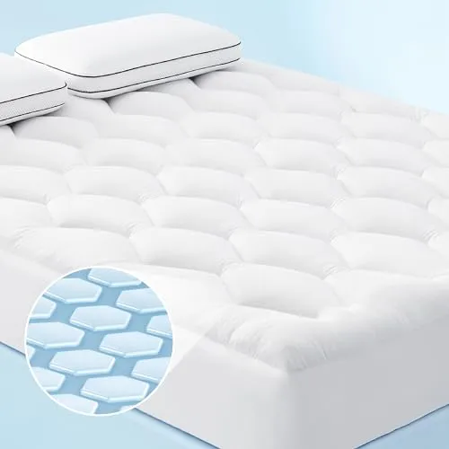 Bedsure Breescape Mattress Topper Twin Size, Cooling Pillow Top Twin Mattress Pad, Extra Thick Soft Quilted Mattress Cover, with a Deep Pocket Fitted to 8"-21" Mattresses