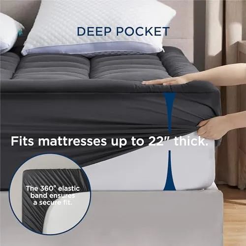 Bedsure Mattress Pad Twin Size - Breathable Cotton Mattress Topper, Quilted Fitted Mattress Cover with Deep Pocket Fits 8-21 Inch Mattress, Soft Fluffy Pillow Top, Dark Grey