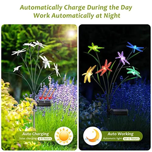 BEIDOULU Solar Garden Lights Solar Lights Outdoor Waterproof 2 Pack Solar Dragonfly Lights Sway by Wind Solar Yard Lights Outdoor Decorative for Pathway Patio Lawn Party Decor