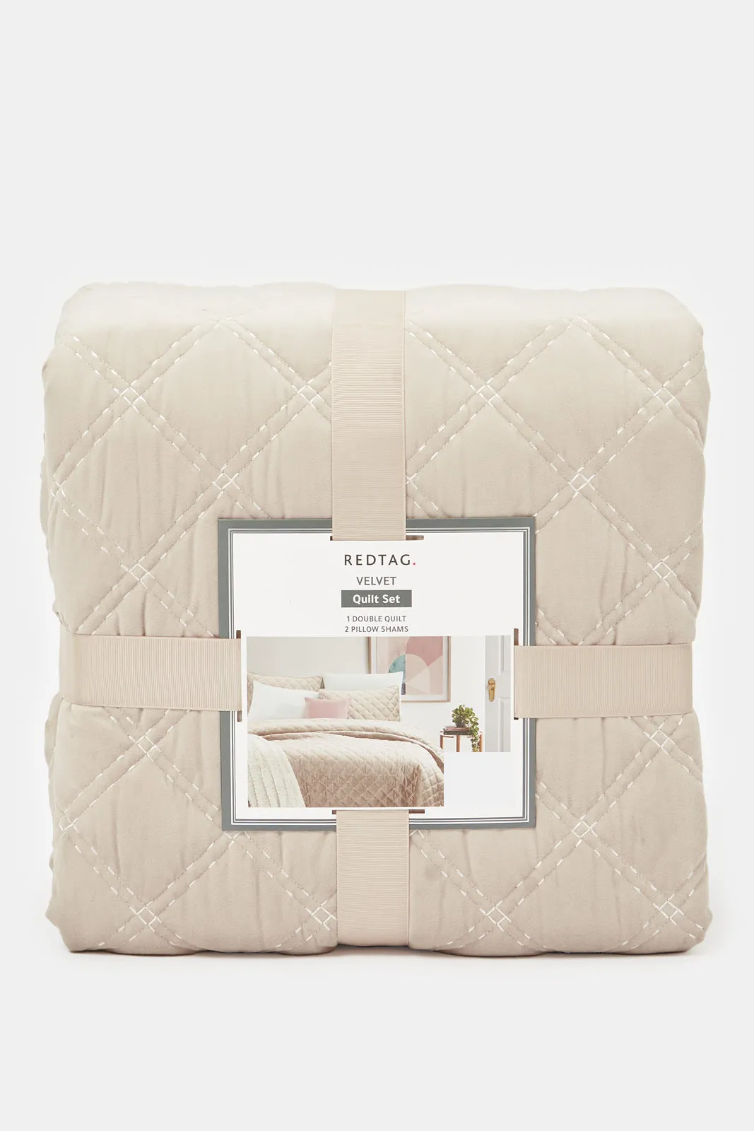 Beige Velvet 3-Piece Quilt (Double Size)