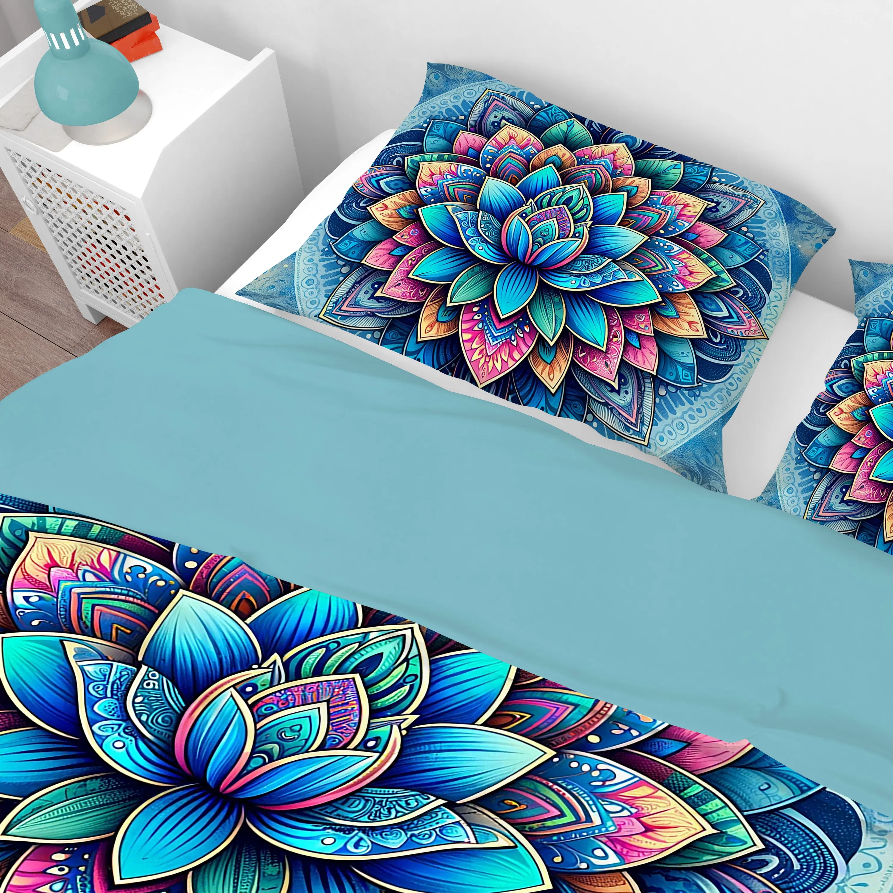 Blue Bohemian Lotus Reversible Quilt Cover Duvet Cover Set