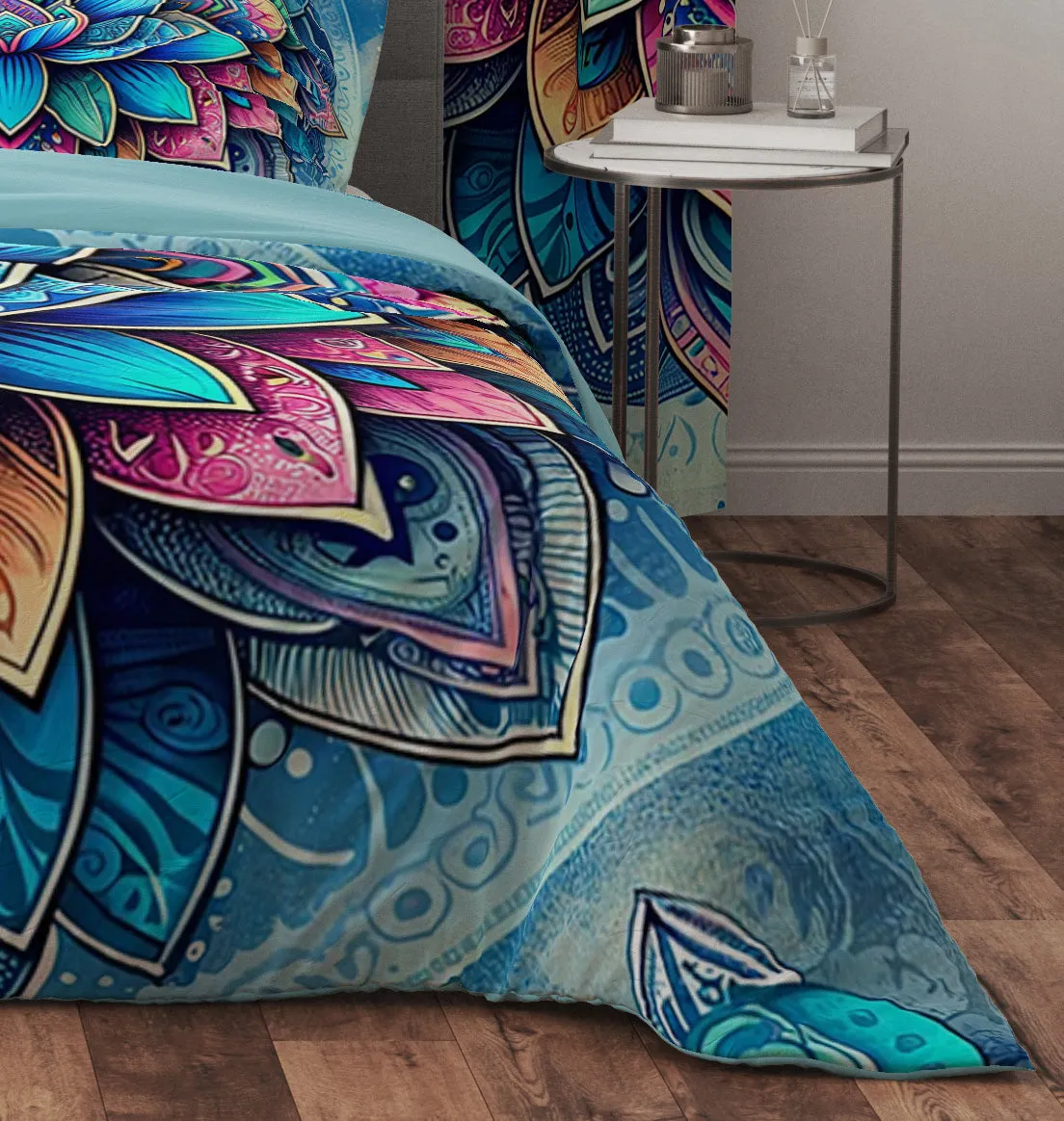 Blue Bohemian Lotus Reversible Quilt Cover Duvet Cover Set