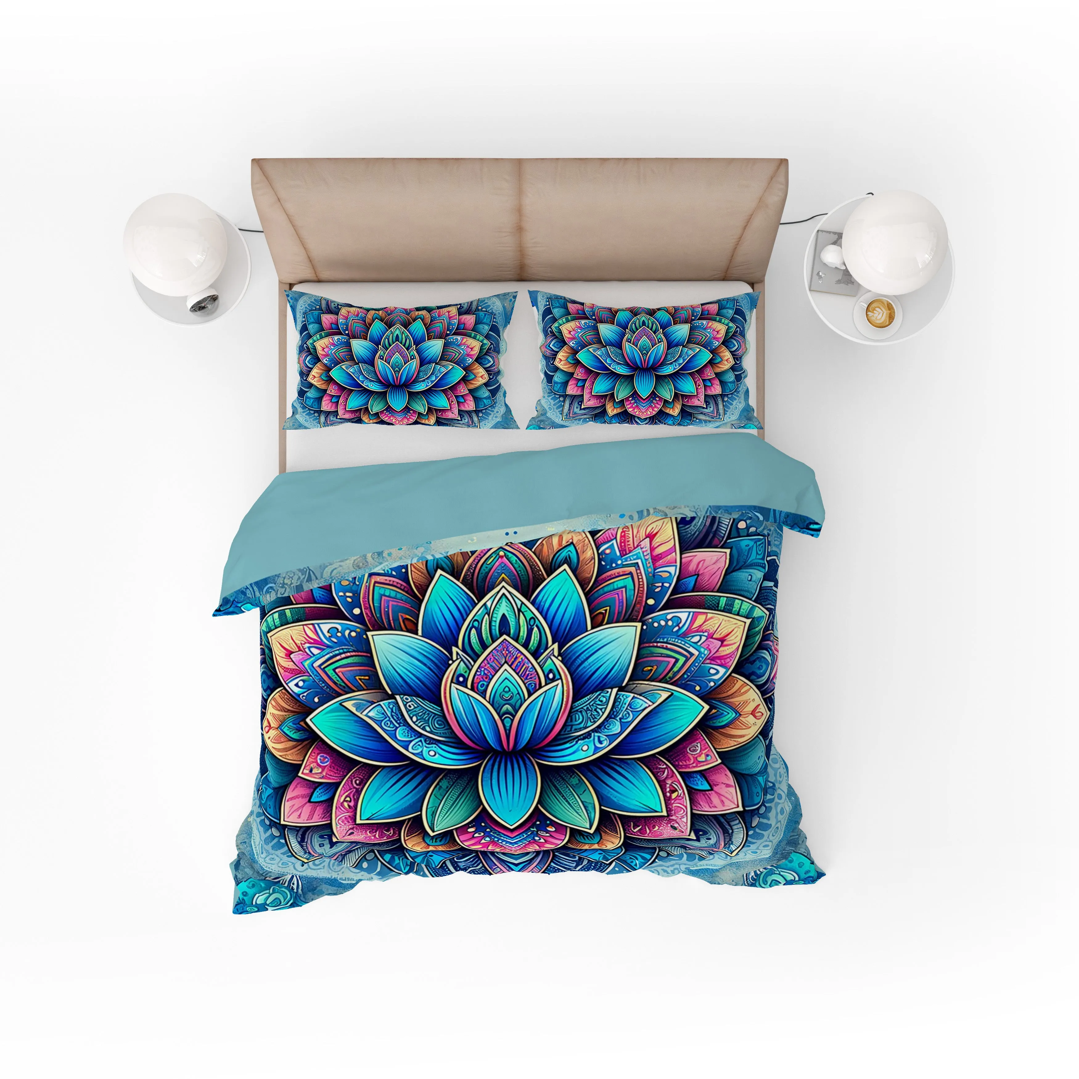 Blue Bohemian Lotus Reversible Quilt Cover Duvet Cover Set