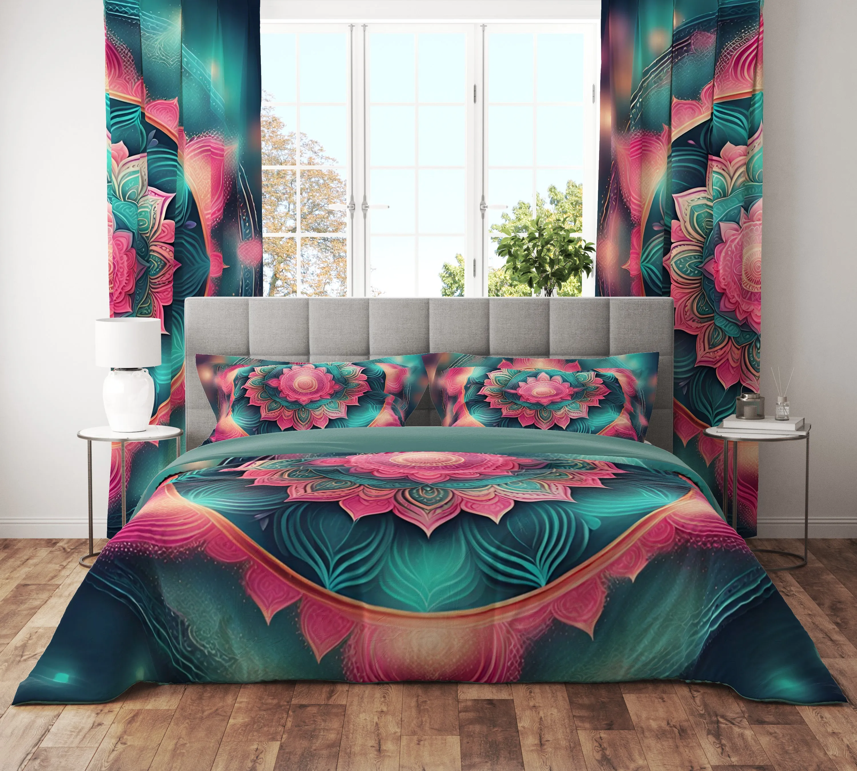 Blue Teal Blessing Bohemian Reversible Quilt Cover Duvet Cover Set