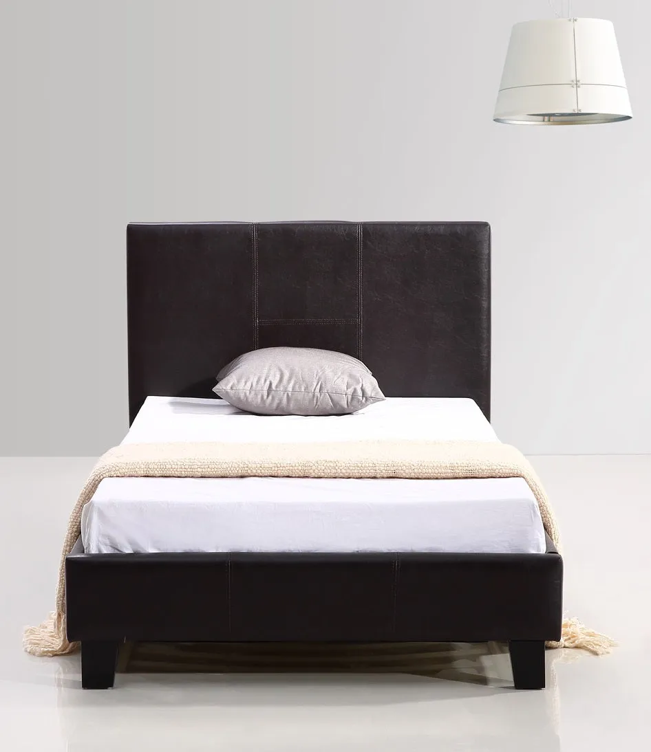 Brown PU Leather Single Bed Frame with Headboard - Palermo