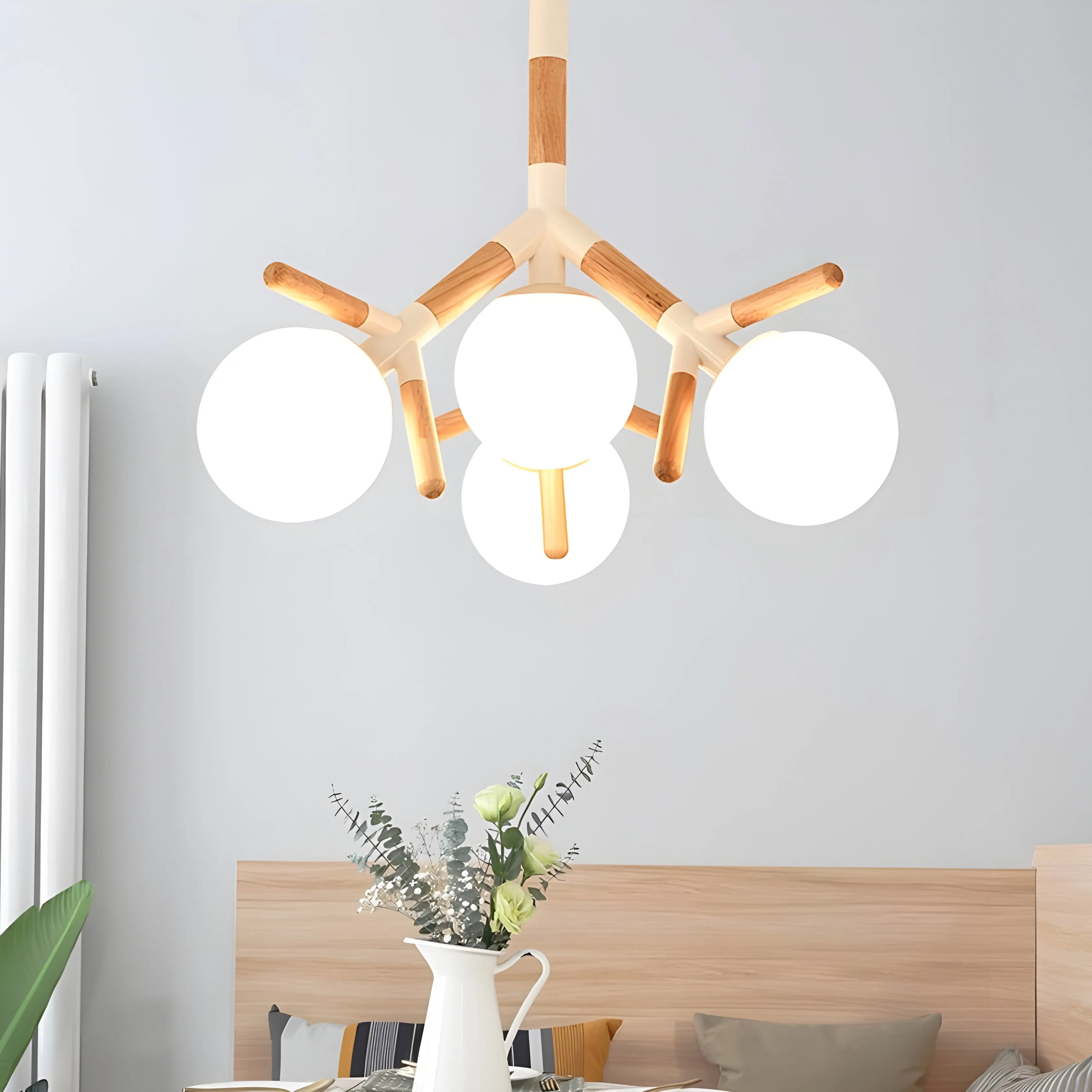 Cadoneghe | Nordic-Styled Wood Chandelier with Glass-Ball Lights